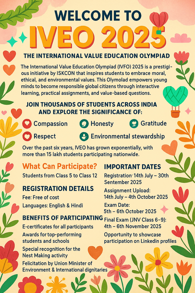 Logo and banner of International Value Education Olympiad (IVEO) 2025 promoting global participation in value-based education.